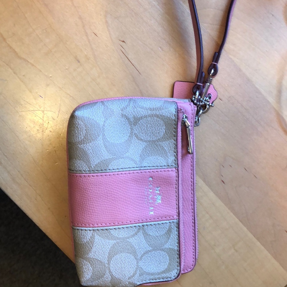 Small Pink and light tan wristlet